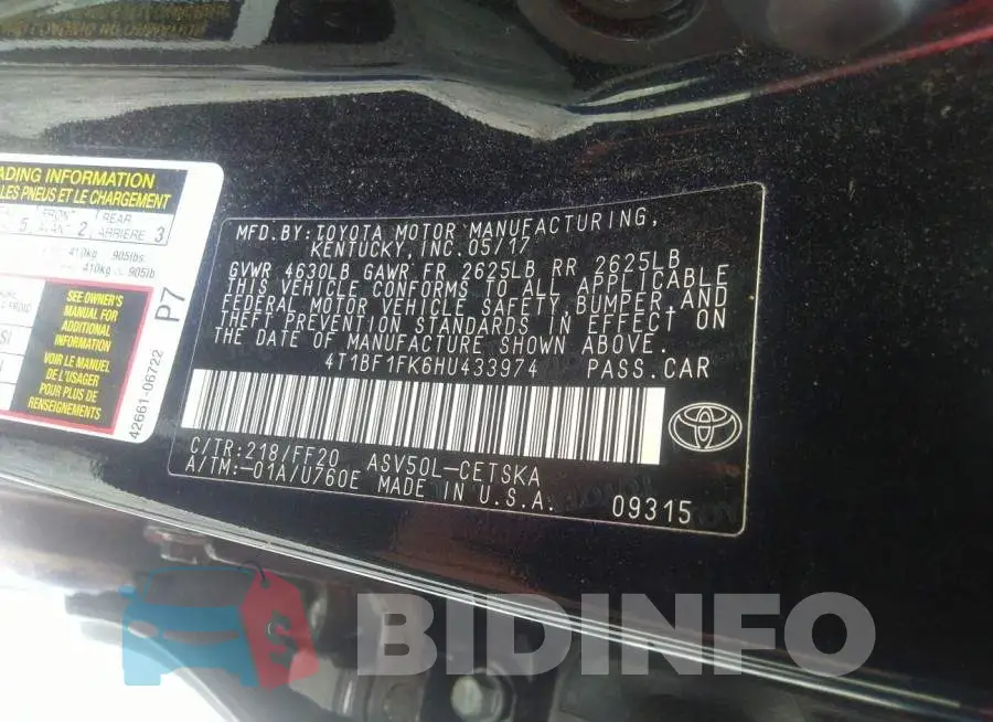 4T1BF1FK6HU433974 Photo# 9
