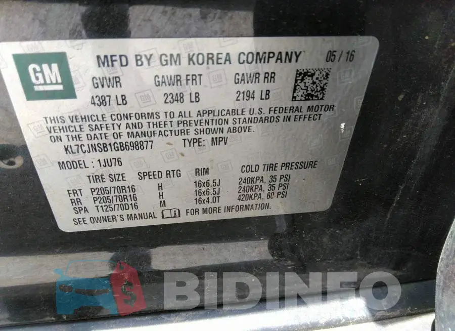 KL7CJNSB1GB698877 Photo# 9
