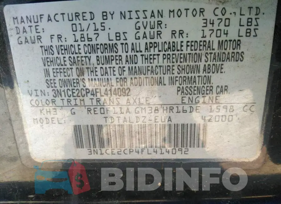 3N1CE2CP4FL414092 Photo# 9
