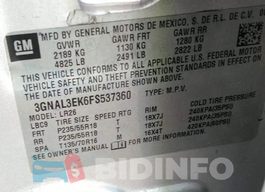 3GNAL3EK6FS537360 Photo# 9