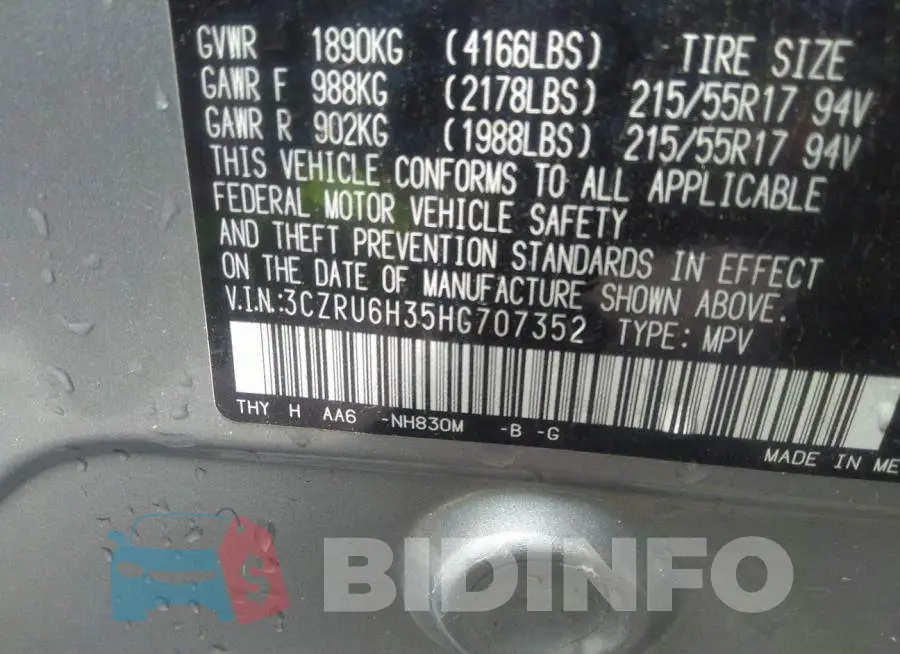 3CZRU6H35HG707352 Photo# 9