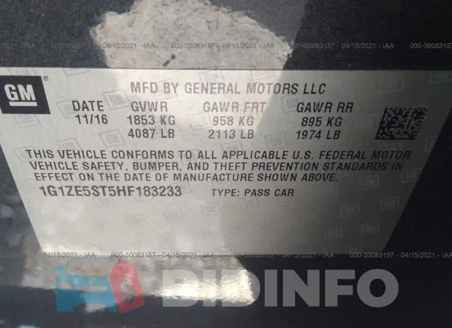 1G1ZE5ST5HF183233 Photo# 9