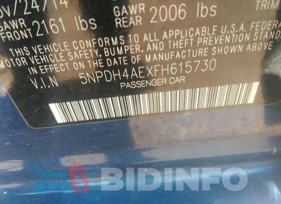 5NPDH4AEXFH615730 Photo# 9