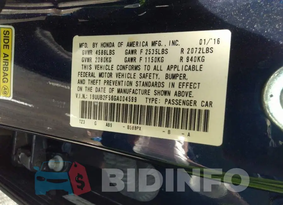 19UUB2F56GA004599 Photo# 9