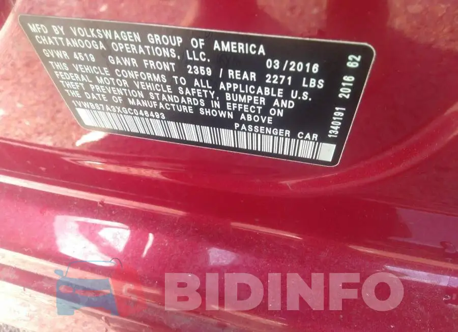 1VWBS7A3XGC046493 Photo# 9