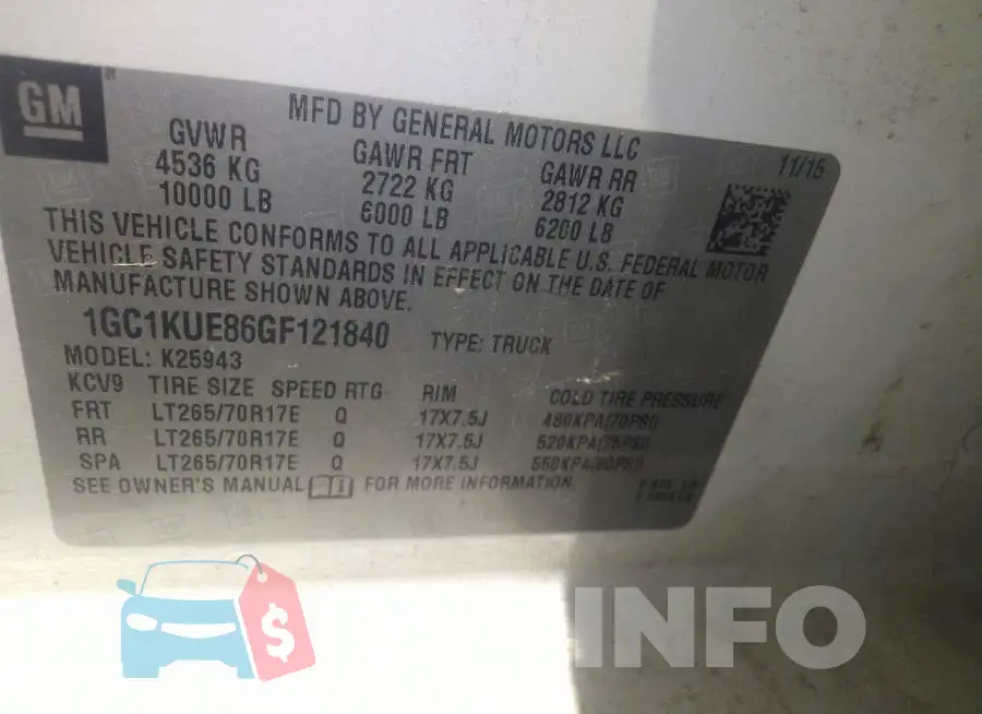 1GC1KUE86GF121840 Photo# 9