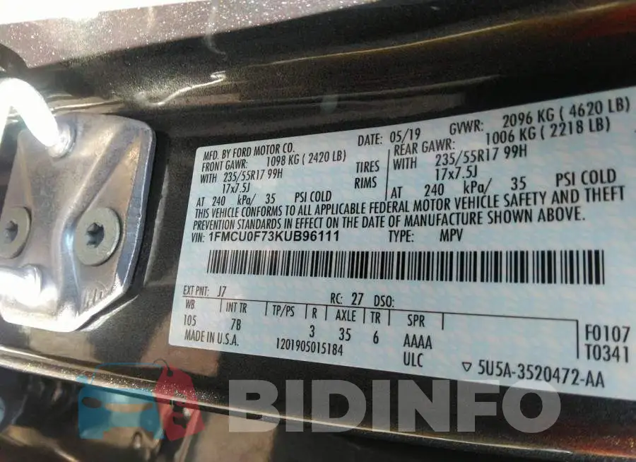 1FMCU0F73KUB96111 Photo# 9