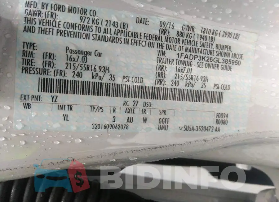 1FADP3K26GL385950 Photo# 9