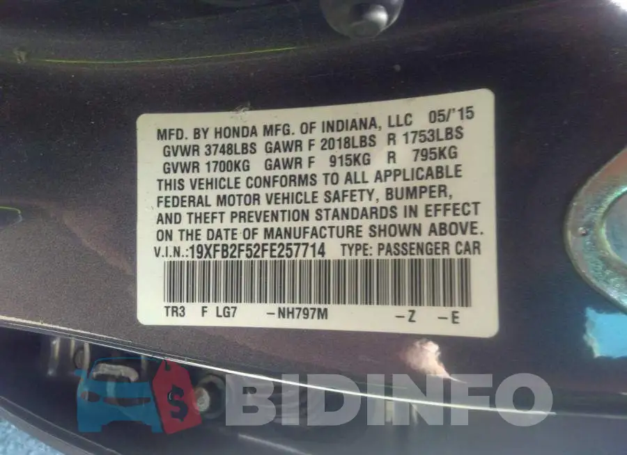 19XFB2F52FE257714 Photo# 9