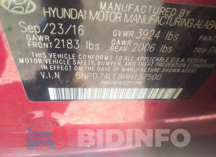5NPD74LF8HH137500 Photo# 9