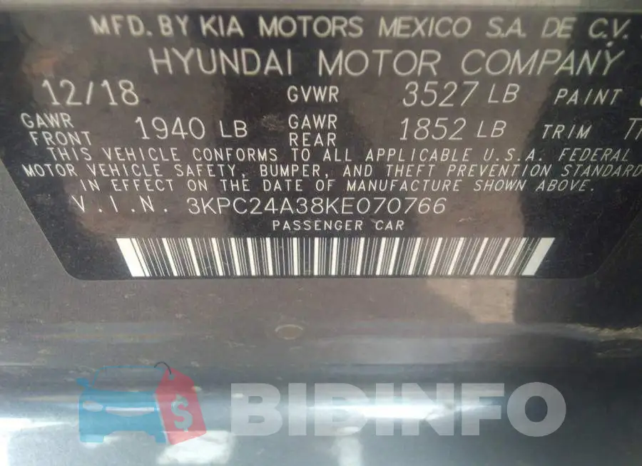 3KPC24A38KE070766 Photo# 9