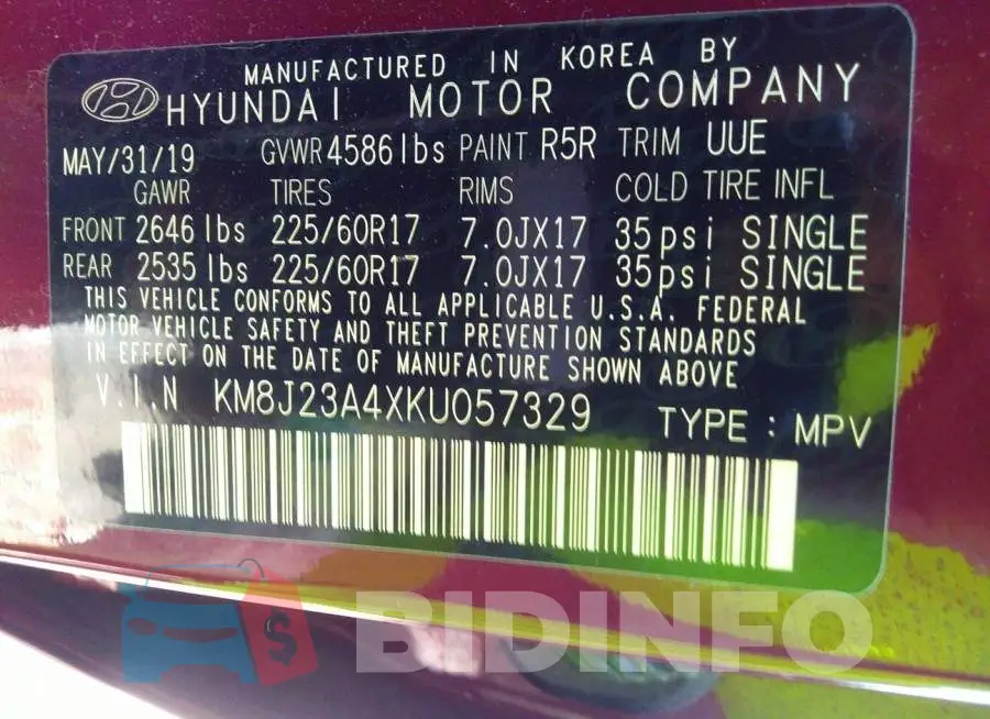 KM8J23A4XKU057329 Photo# 9