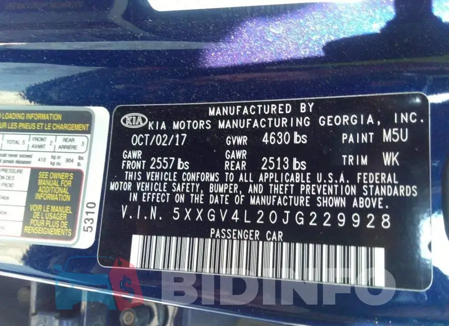 5XXGV4L20JG229928 Photo# 9