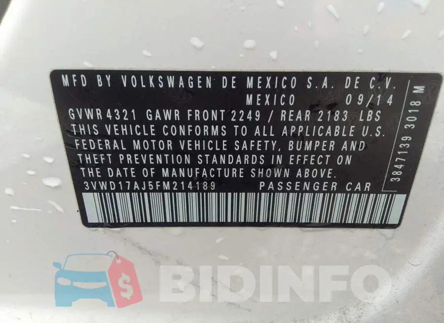 3VWD17AJ5FM214189 Photo# 9