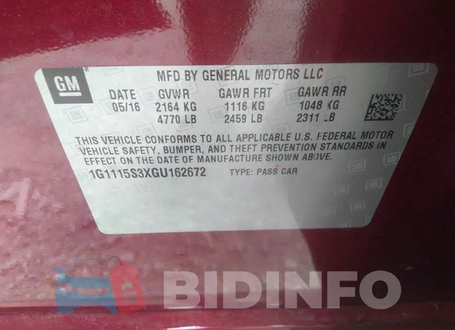 1G1115S3XGU162672 Photo# 9