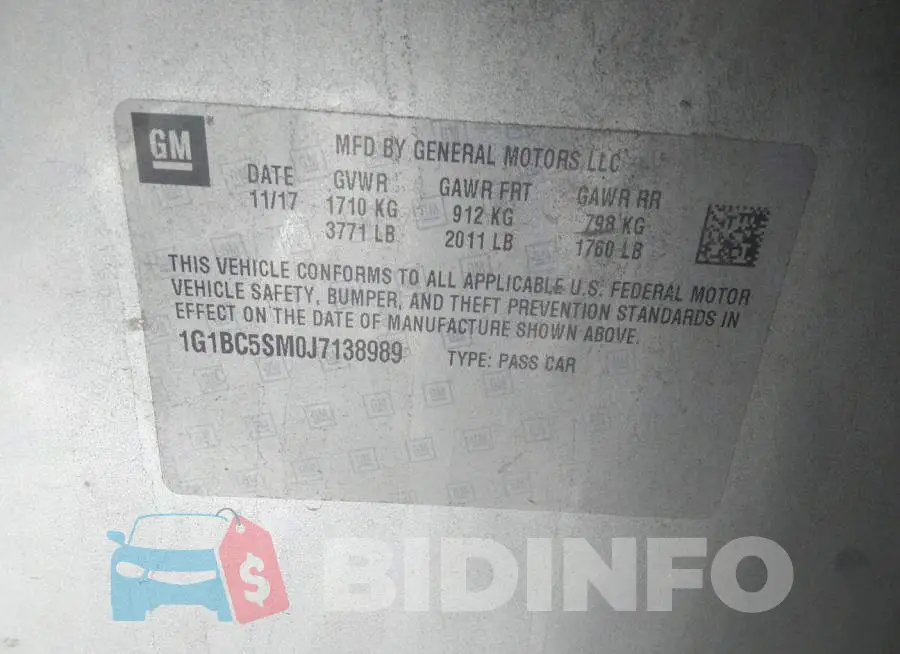 1G1BC5SM0J7138989 Photo# 9