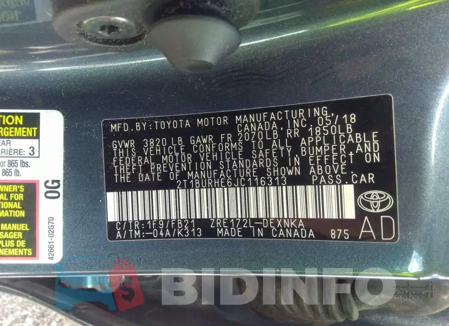 2T1BURHE6JC116313 Photo# 9