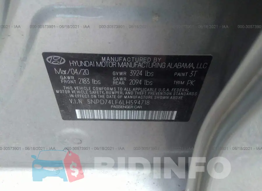 5NPD74LF6LH594718 Photo# 9