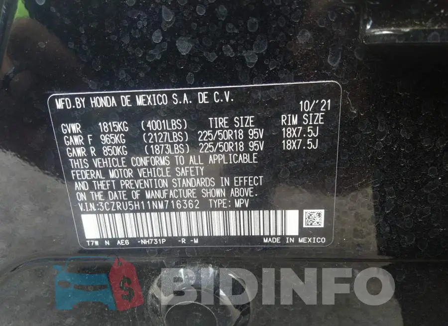 3CZRU5H11NM716362 Photo# 9