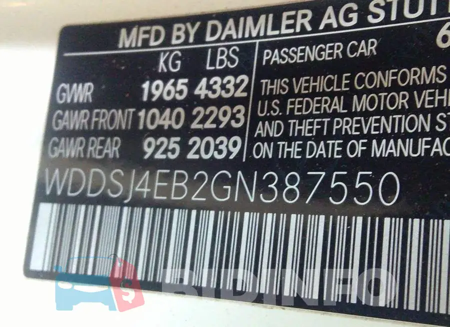 WDDSJ4EB2GN387550 Photo# 9