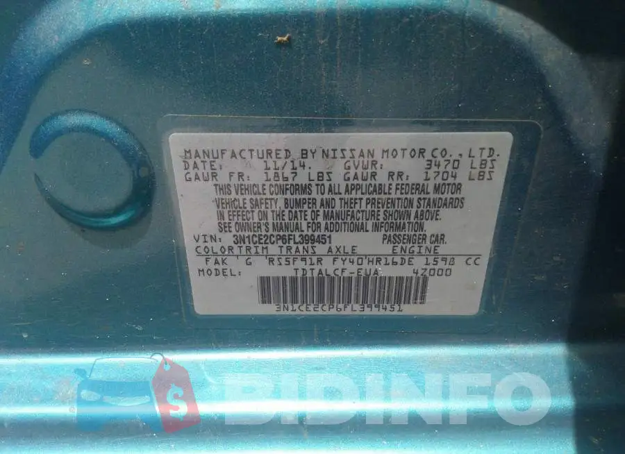 3N1CE2CP6FL399451 Photo# 9