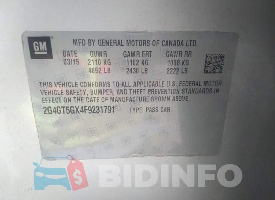 2G4GT5GX4F9231791 Photo# 9