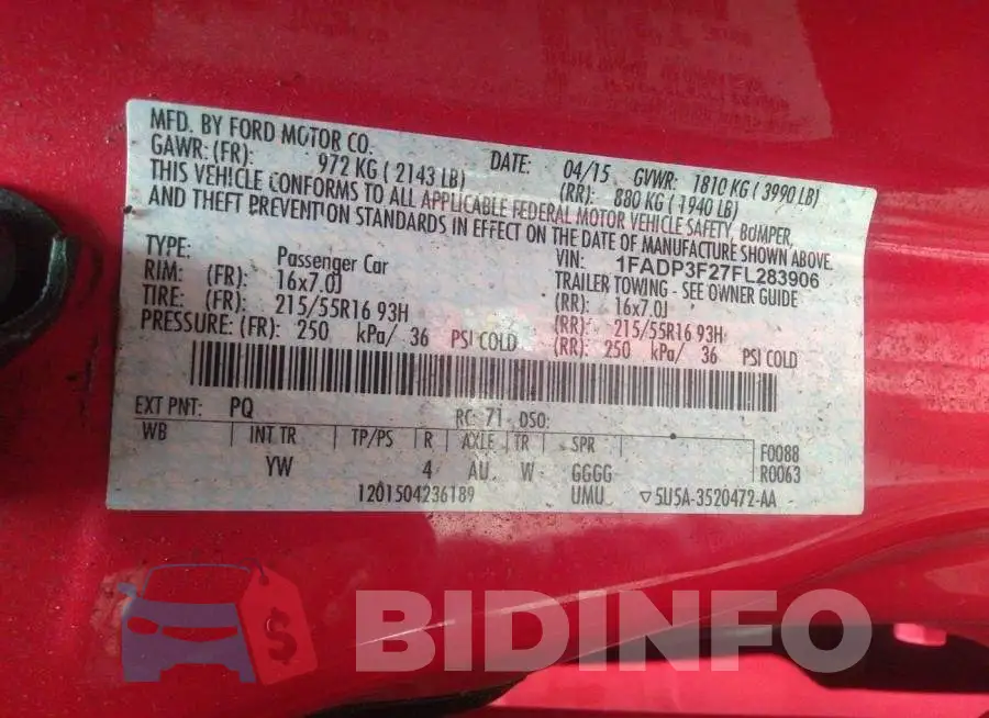 1FADP3F27FL283906 Photo# 9