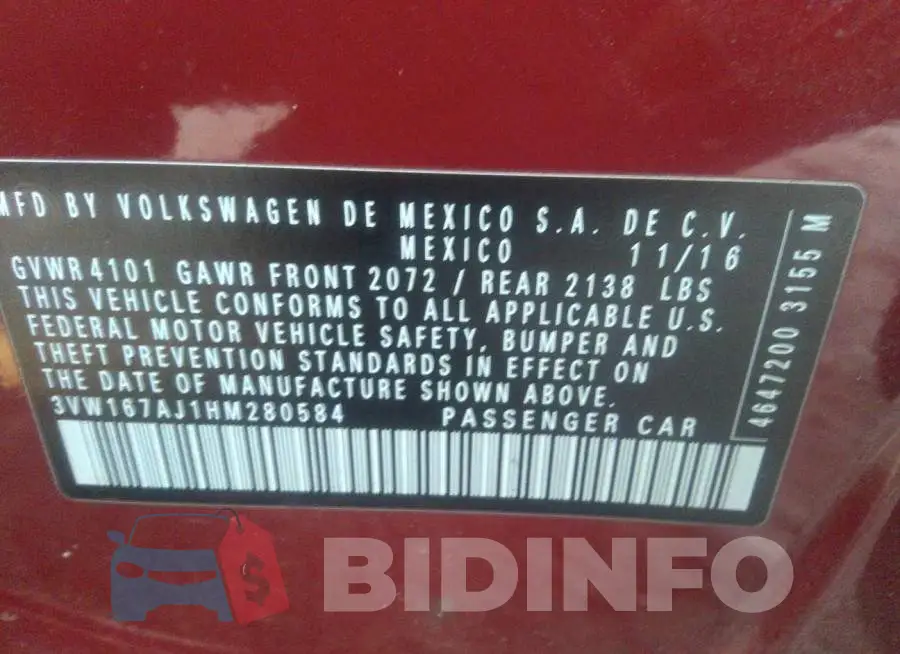 3VW167AJ1HM280584 Photo# 9