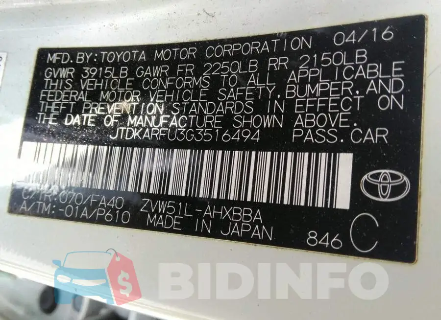 JTDKARFU3G3516494 Photo# 9