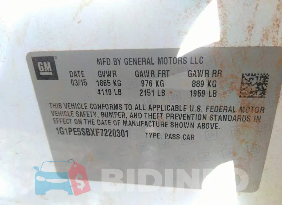 1G1PE5SBXF7220301 Photo# 9