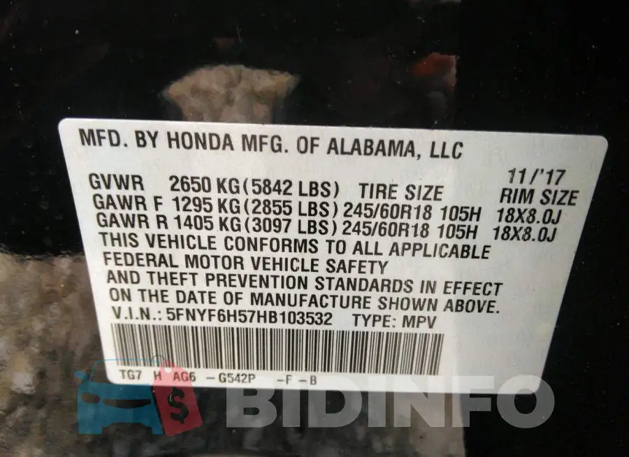 5FNYF6H57HB103532 Photo# 9
