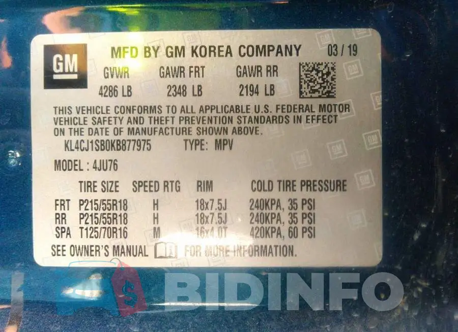 KL4CJ1SB0KB877975 Photo# 9