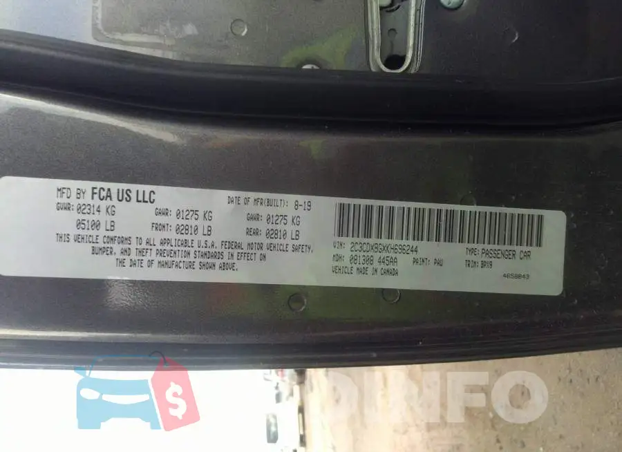 2C3CDXBGXKH696244 Photo# 9