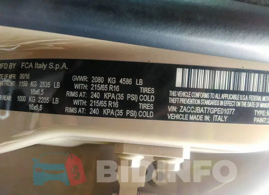 ZACCJBAT7GPE01077 Photo# 9