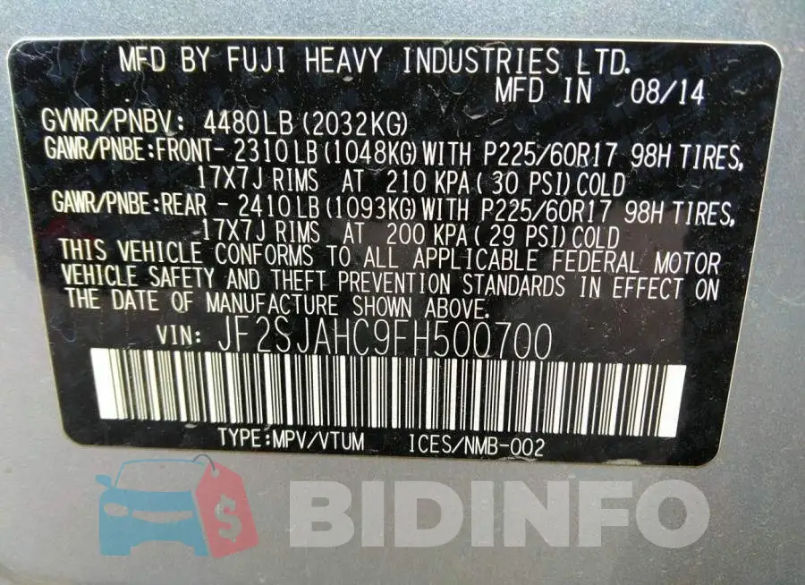 JF2SJAHC9FH500700 Photo# 9