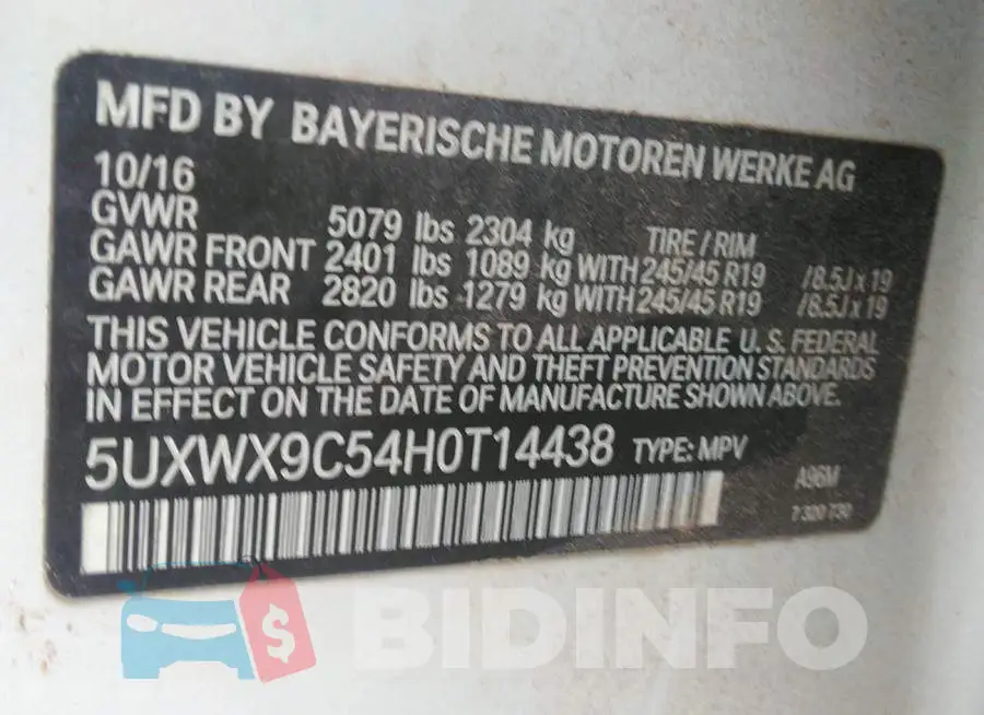 5UXWX9C54H0T14438 Photo# 9