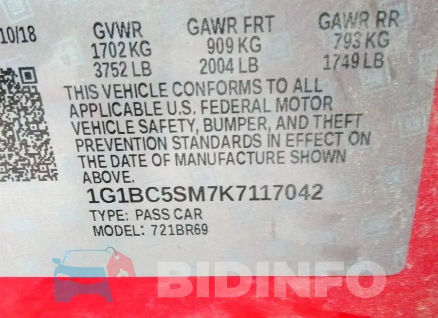 1G1BC5SM7K7117042 Photo# 9