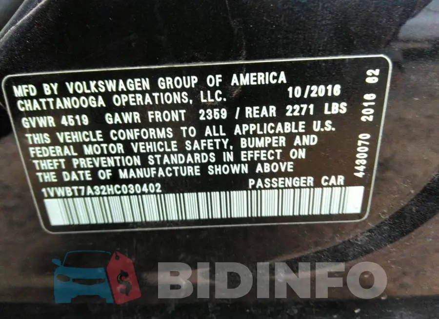 1VWBT7A32HC030402 Photo# 9