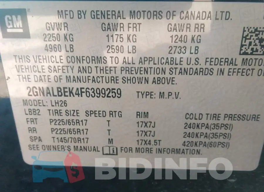 2GNALBEK4F6399259 Photo# 9