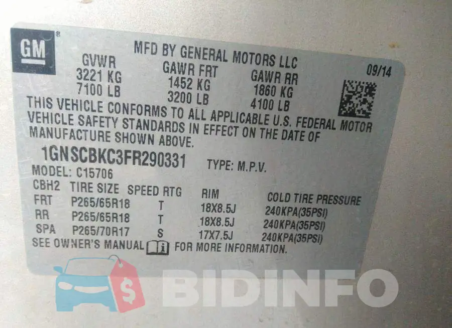 1GNSCBKC3FR290331 Photo# 9