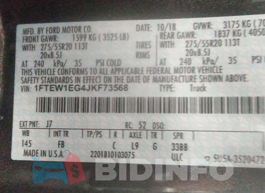 1FTEW1EG4JKF73568 Photo# 9