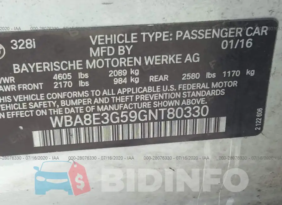 WBA8E3G59GNT80330 Photo# 9