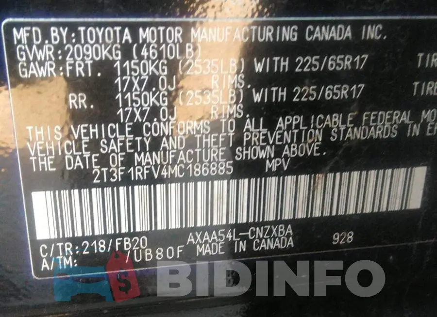 2T3F1RFV4MC186885 Photo# 9