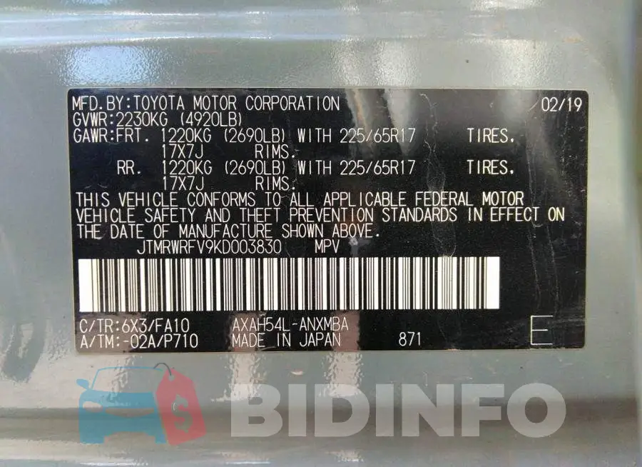 JTMRWRFV9KD003830 Photo# 9