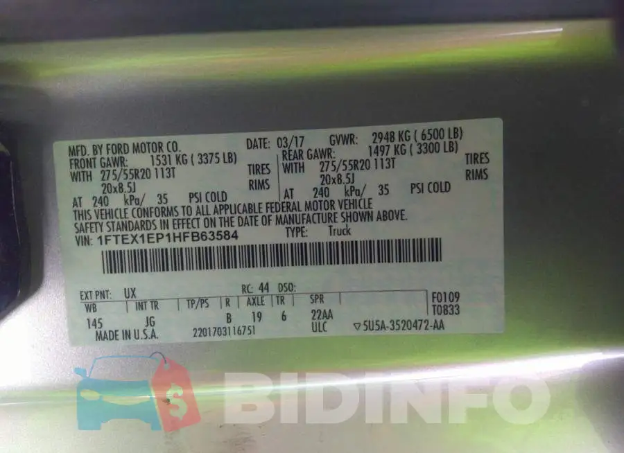 1FTEX1EP1HFB63584 Photo# 9