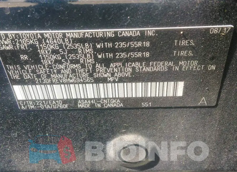 2T3DFREV8HW694565 Photo# 9
