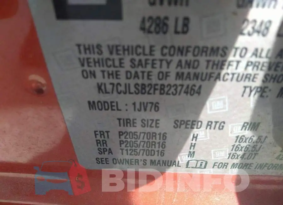 KL7CJLSB2FB237464 Photo# 9