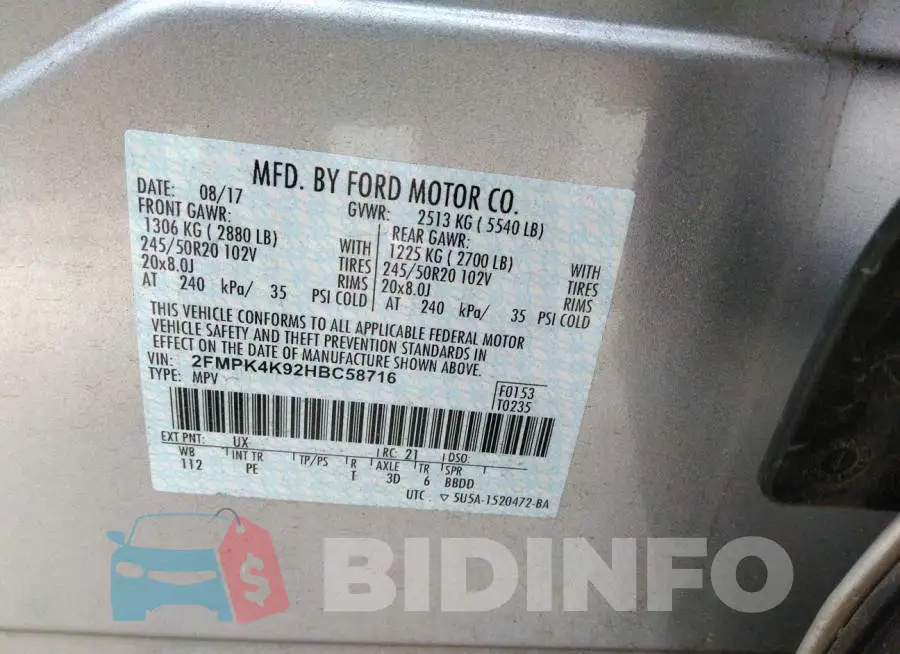 2FMPK4K92HBC58716 Photo# 9