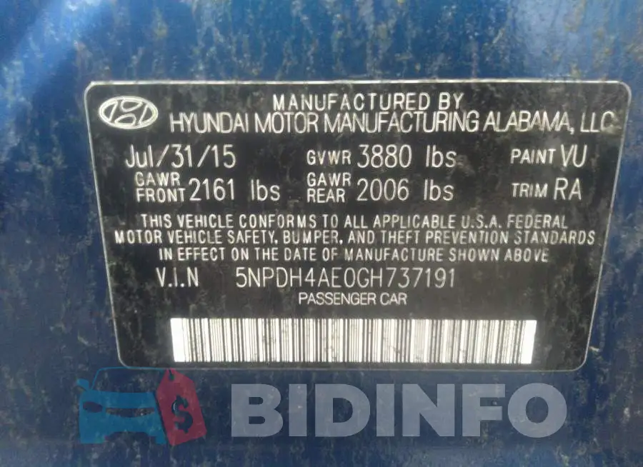 5NPDH4AE0GH737191 Photo# 9