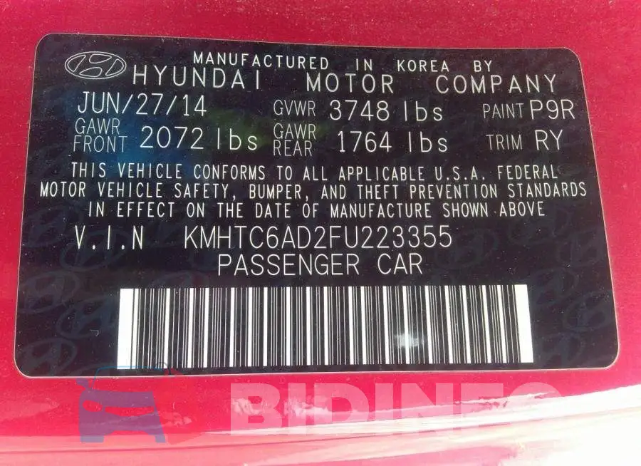 KMHTC6AD2FU223355 Photo# 9